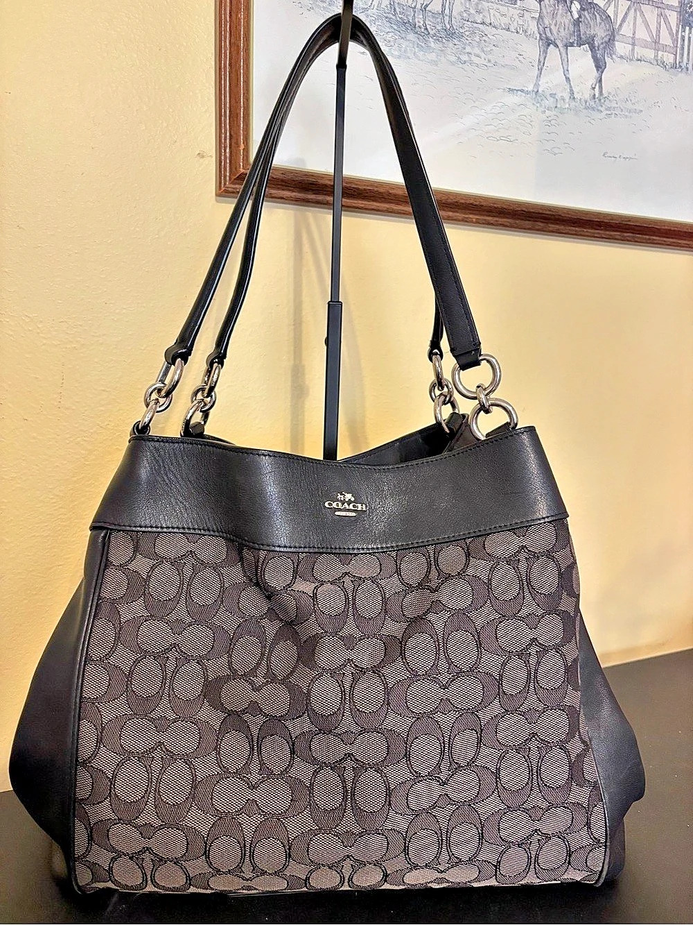 Coach F57612 Lexy Classic Black Signature Canvas Shoulder Bag